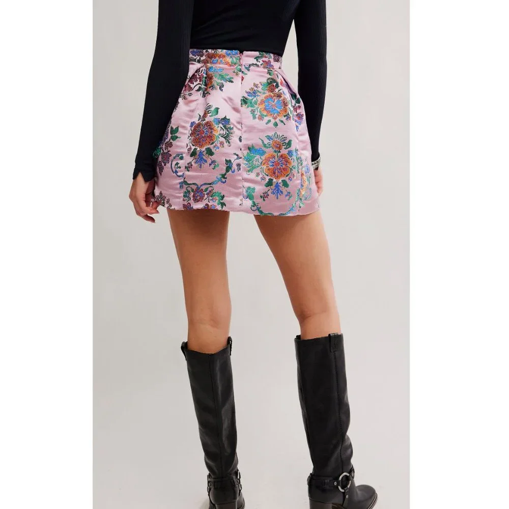 Free People Pink Brocade Floral Mini Skirt - Picture 10 of 11